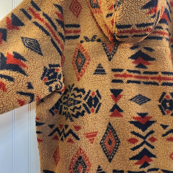 Vintage North Face Men Tan Aztec Geometric Sherpa 1/2 Zip Hoodie Size XL Plush - Picture 7 of 16